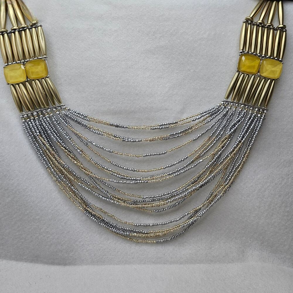 Chicos Waterfall Cascade Statement Necklace Seed Bead Layers Boho Native Ethnic